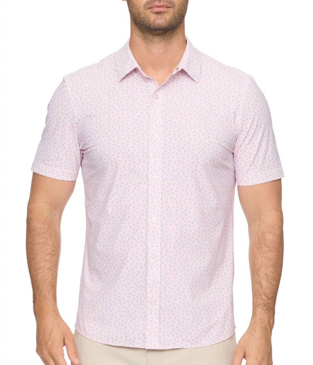 NEW FLAGS & ANTHEM edmond short sleeve button down journey shirt in pink/blue